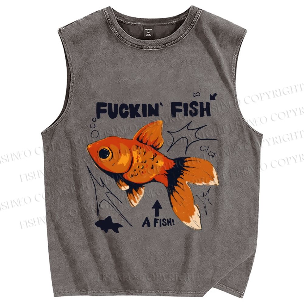 Unisex Fuckin Fish Printed Washed Tank Top