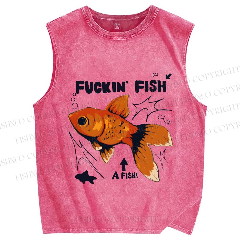 Unisex Fuckin Fish Printed Washed Tank Top