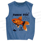 Unisex Fuckin Fish Printed Washed Tank Top