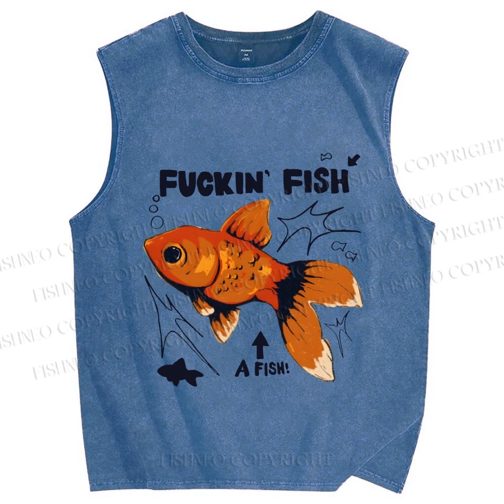 Unisex Fuckin Fish Printed Washed Tank Top