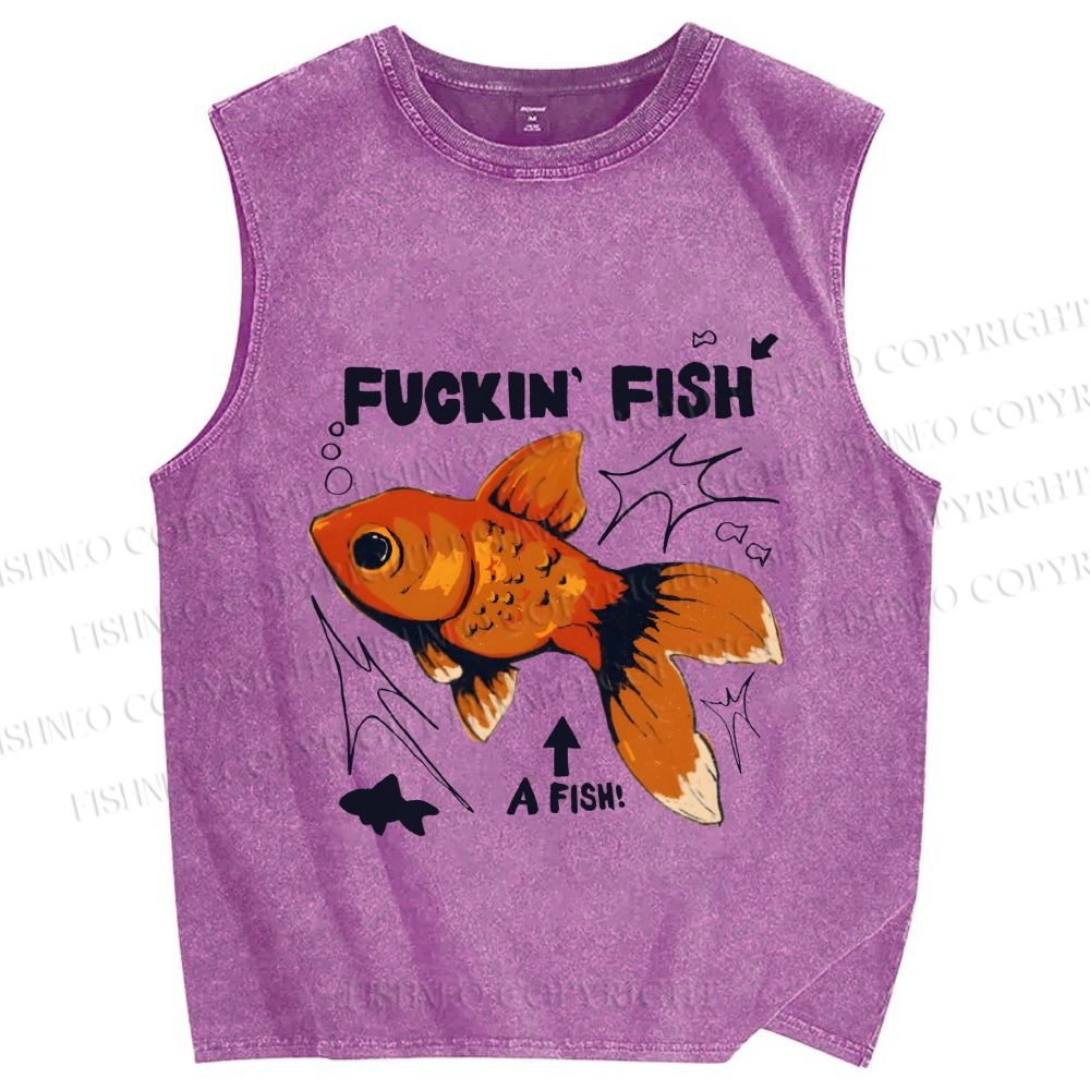 Unisex Fuckin Fish Printed Washed Tank Top