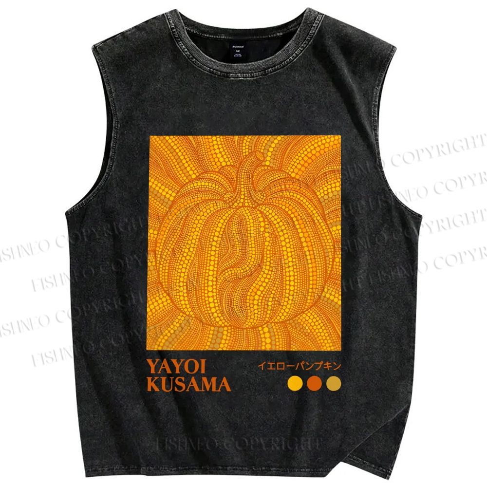 Unisex Yayoi Kusama Yellow Pumpkin Printed Washed Tank Top