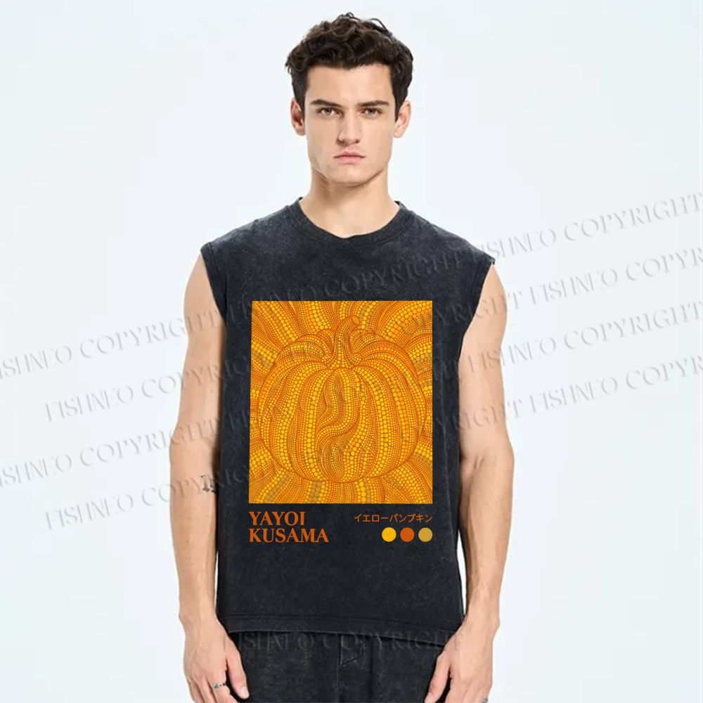 Unisex Yayoi Kusama Yellow Pumpkin Printed Washed Tank Top