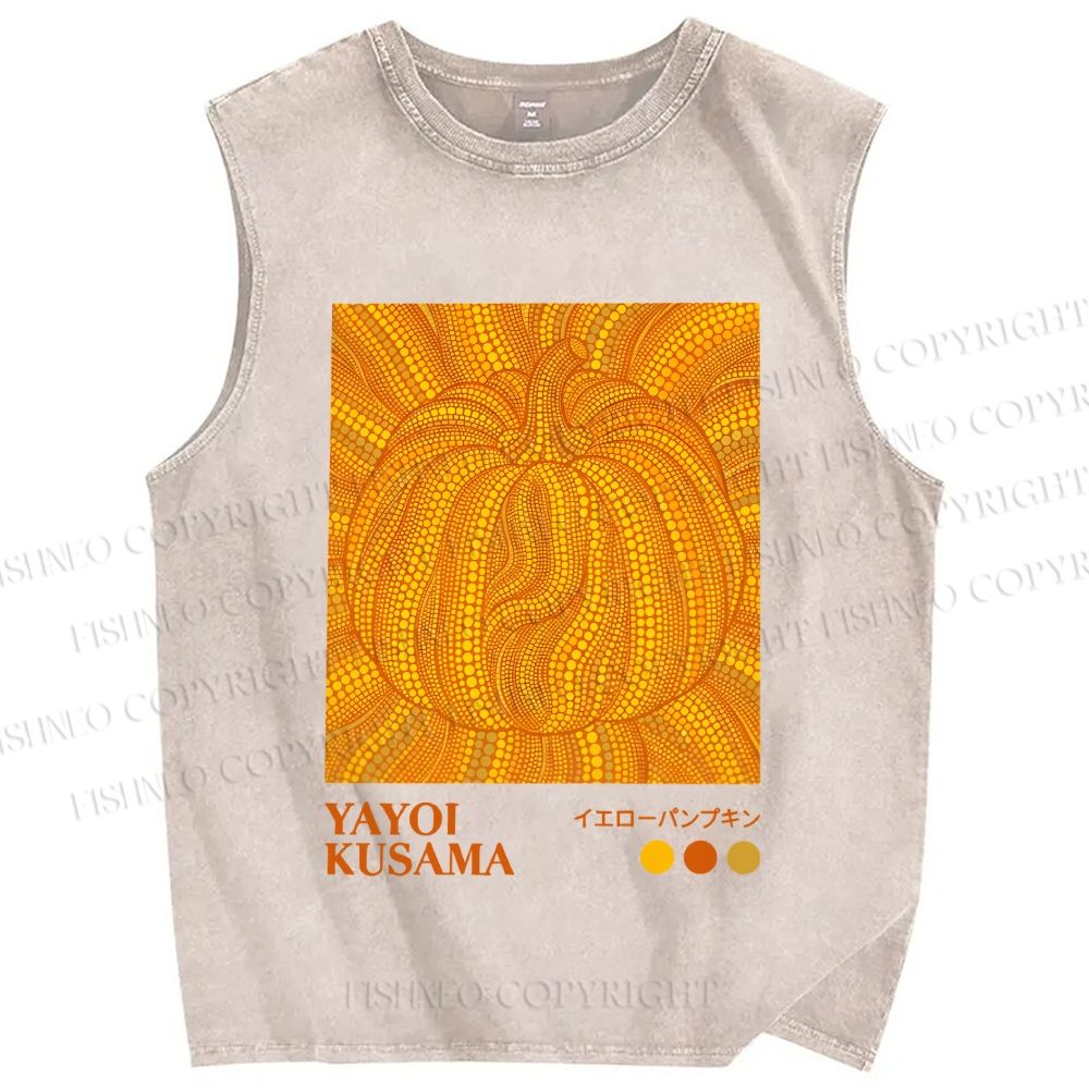 Unisex Yayoi Kusama Yellow Pumpkin Printed Washed Tank Top