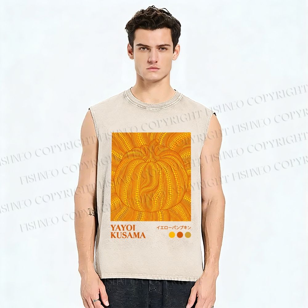 Unisex Yayoi Kusama Yellow Pumpkin Printed Washed Tank Top