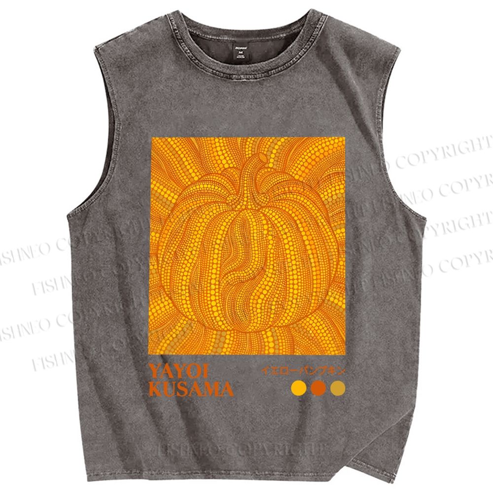 Unisex Yayoi Kusama Yellow Pumpkin Printed Washed Tank Top