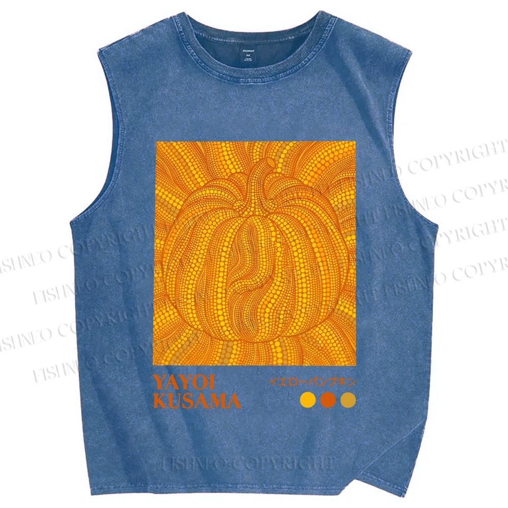 Unisex Yayoi Kusama Yellow Pumpkin Printed Washed Tank Top