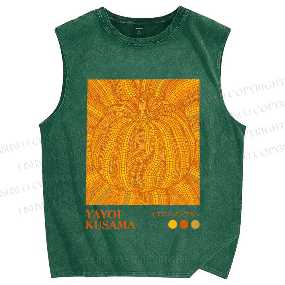 Unisex Yayoi Kusama Yellow Pumpkin Printed Washed Tank Top
