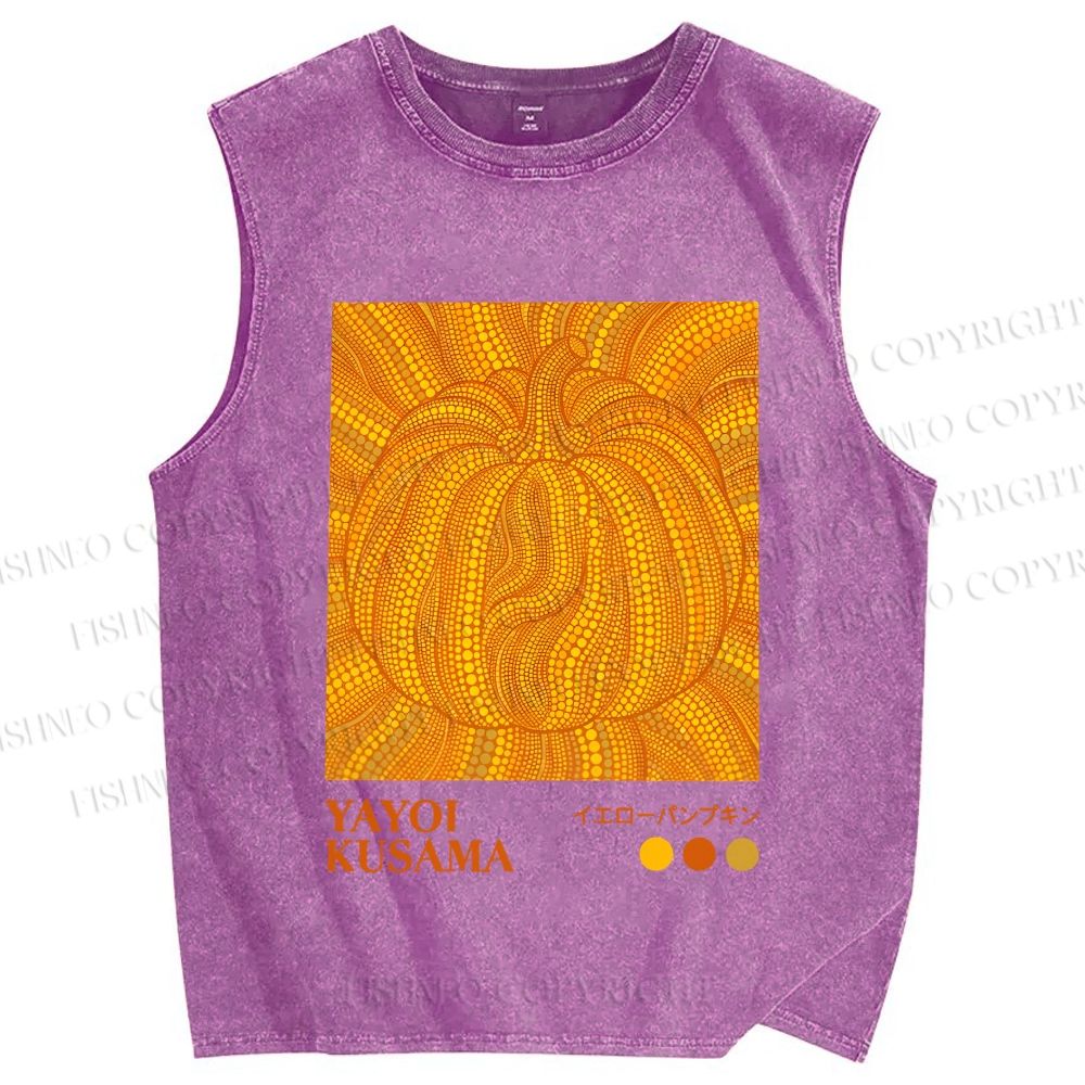 Unisex Yayoi Kusama Yellow Pumpkin Printed Washed Tank Top
