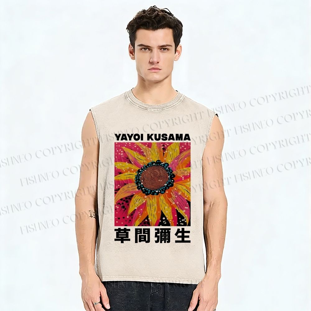 Unisex Yayoi Kusama Giant Flower Printed Washed Tank Top