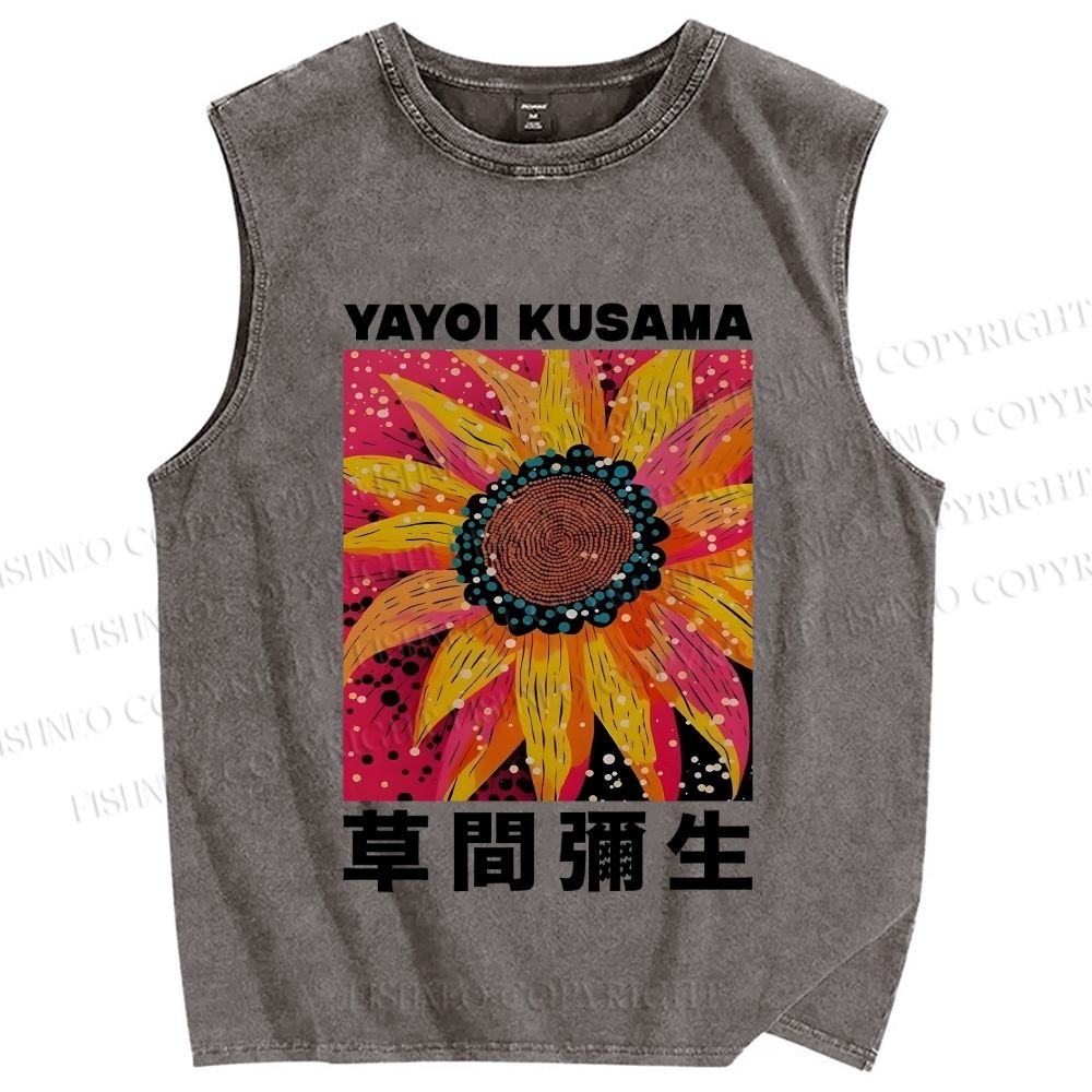 Unisex Yayoi Kusama Giant Flower Printed Washed Tank Top