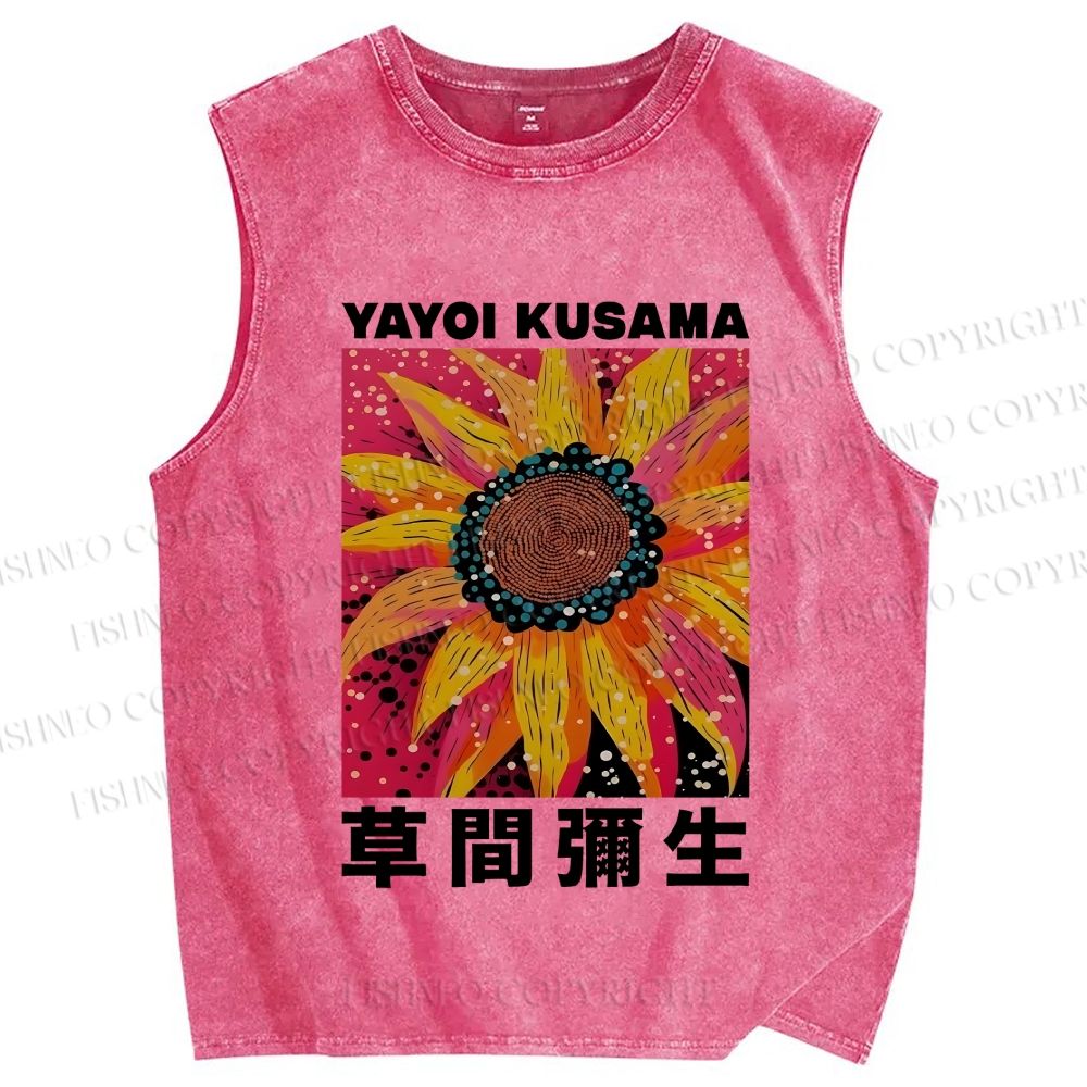 Unisex Yayoi Kusama Giant Flower Printed Washed Tank Top