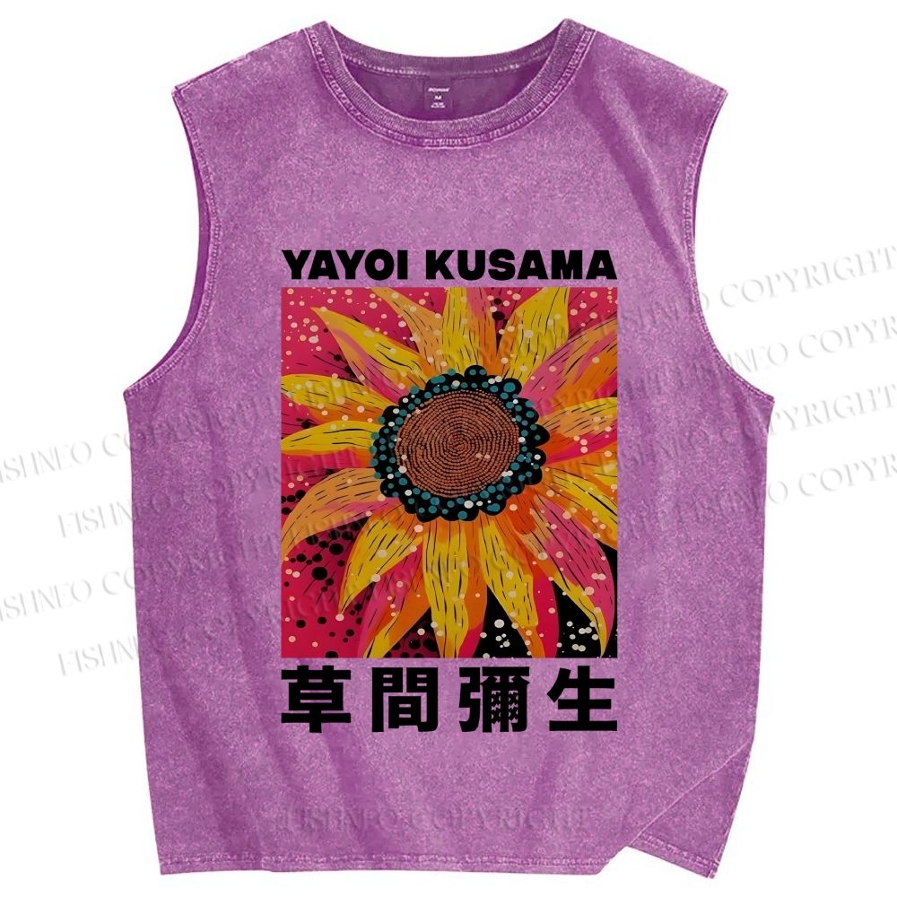 Unisex Yayoi Kusama Giant Flower Printed Washed Tank Top