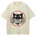 Unisex Black Cat Skateboard Printed Washed Tee