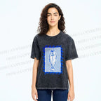 Unisex Blue Fish Printed Washed Tee