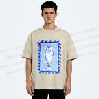 Unisex Blue Fish Printed Washed Tee
