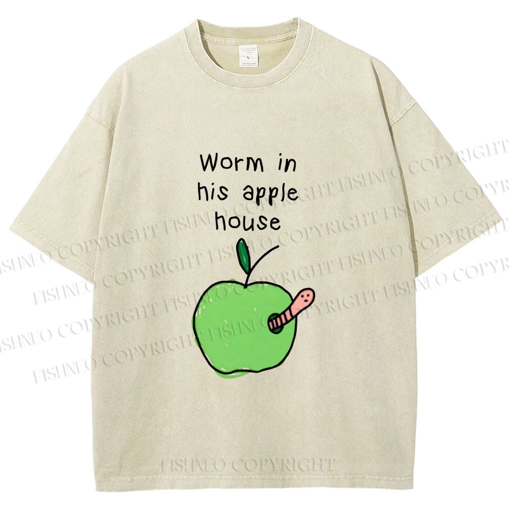 Unisex Worm in his Apple House Printed Washed Tee