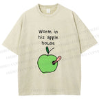Unisex Worm in his Apple House Printed Washed Tee