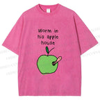 Unisex Worm in his Apple House Printed Washed Tee
