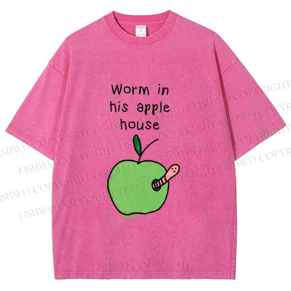Unisex Worm in his Apple House Printed Washed Tee