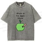 Unisex Worm in his Apple House Printed Washed Tee
