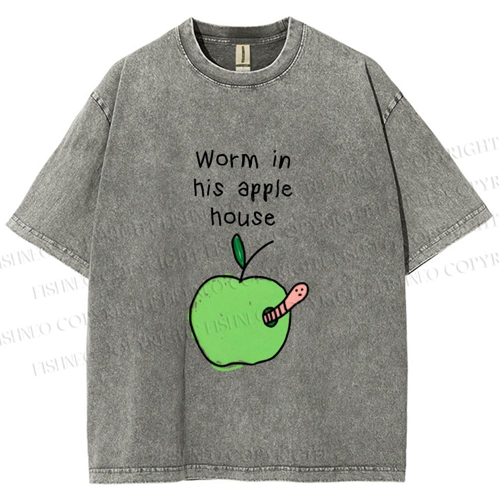 Unisex Worm in his Apple House Printed Washed Tee