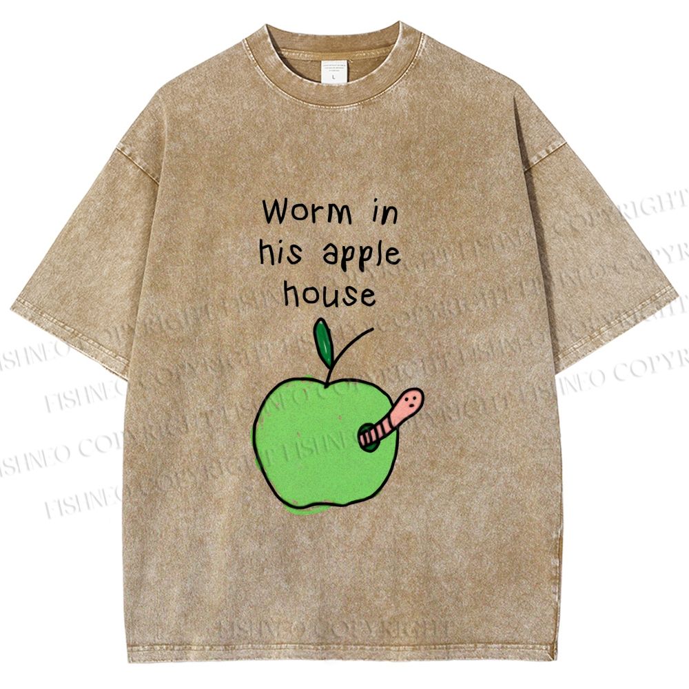 Unisex Worm in his Apple House Printed Washed Tee