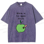 Unisex Worm in his Apple House Printed Washed Tee