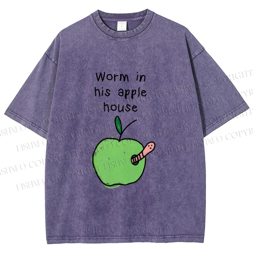 Unisex Worm in his Apple House Printed Washed Tee