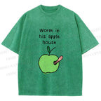 Unisex Worm in his Apple House Printed Washed Tee