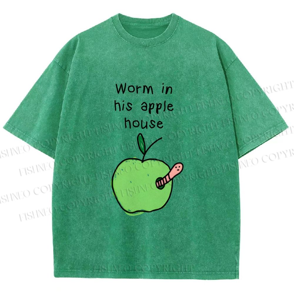 Unisex Worm in his Apple House Printed Washed Tee