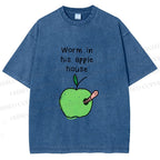 Unisex Worm in his Apple House Printed Washed Tee