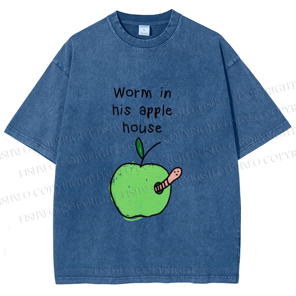 Unisex Worm in his Apple House Printed Washed Tee