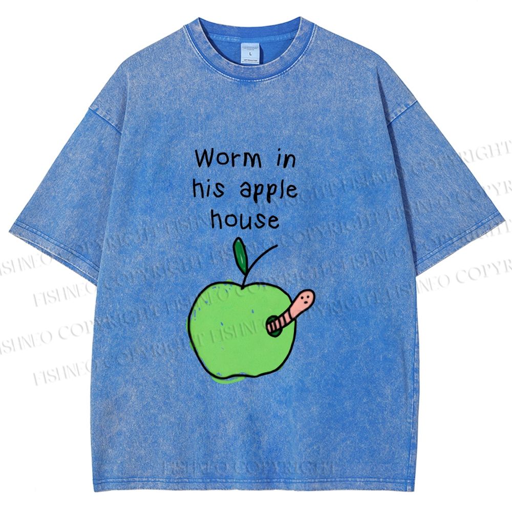 Unisex Worm in his Apple House Printed Washed Tee