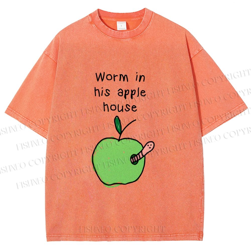 Unisex Worm in his Apple House Printed Washed Tee