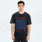 Unisex Yayoi Kusama Blue Wave Graffiti Printed Washed Tee