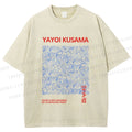 Unisex Yayoi Kusama Blue Wave Graffiti Printed Washed Tee