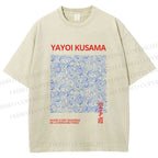 Unisex Yayoi Kusama Blue Wave Graffiti Printed Washed Tee