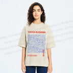 Unisex Yayoi Kusama Blue Wave Graffiti Printed Washed Tee