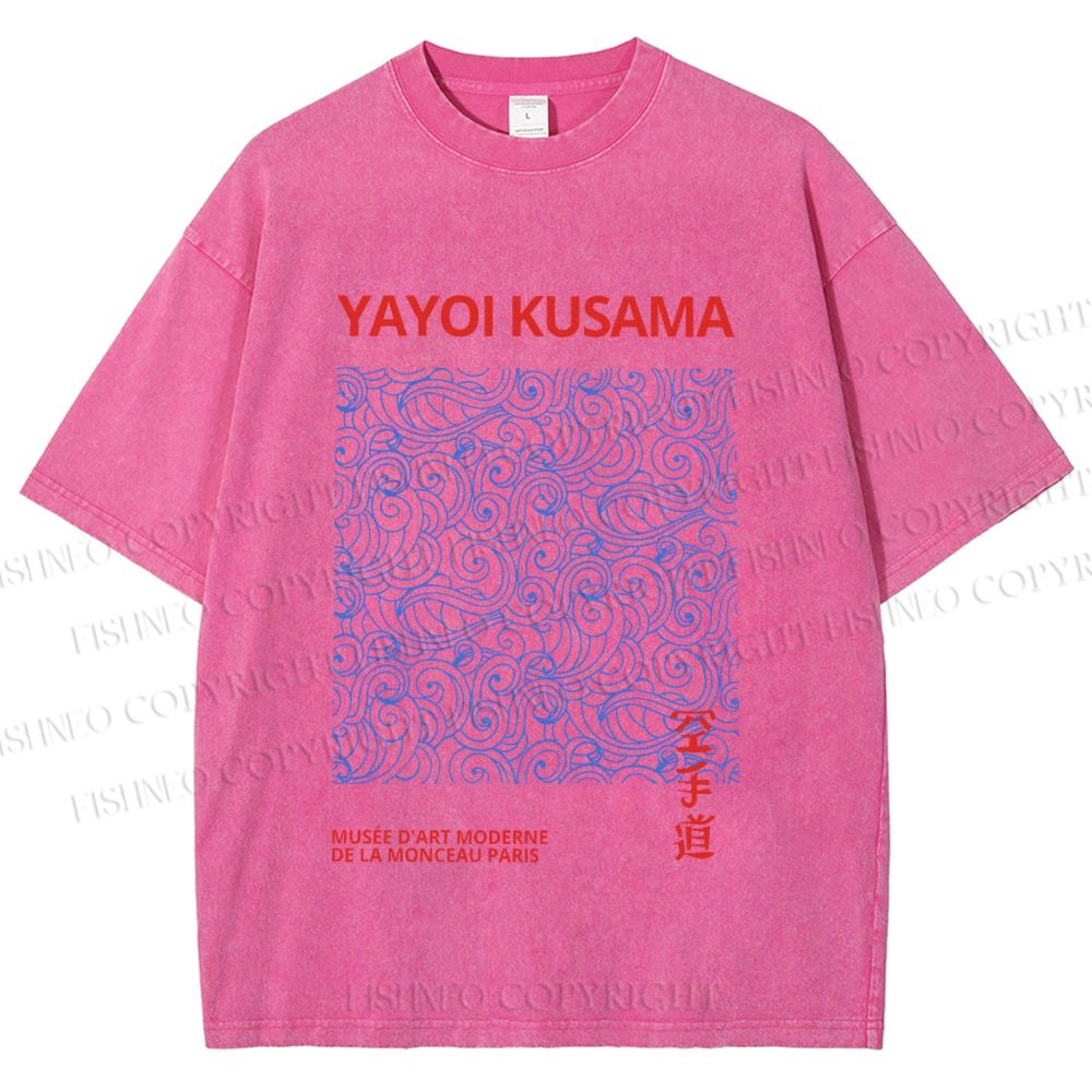 Unisex Yayoi Kusama Blue Wave Graffiti Printed Washed Tee