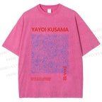 Unisex Yayoi Kusama Blue Wave Graffiti Printed Washed Tee