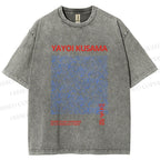 Unisex Yayoi Kusama Blue Wave Graffiti Printed Washed Tee