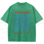 Unisex Yayoi Kusama Blue Wave Graffiti Printed Washed Tee
