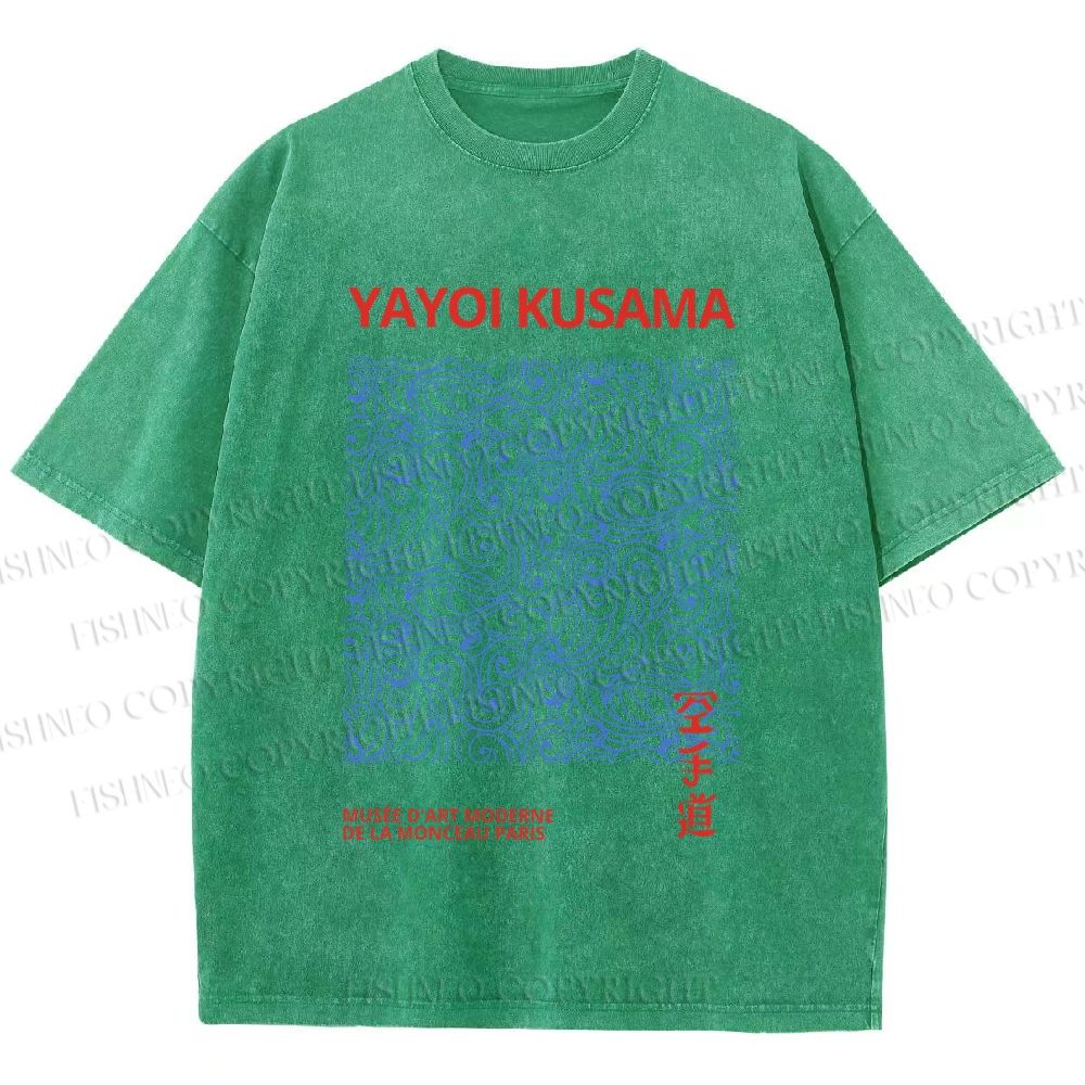 Unisex Yayoi Kusama Blue Wave Graffiti Printed Washed Tee