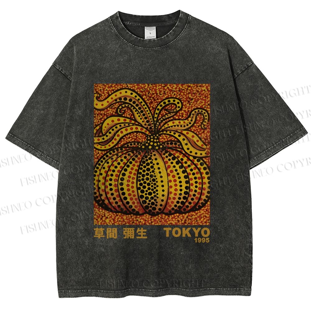 Unisex Yayoi Kusama Pumpkin Printed Washed Tee