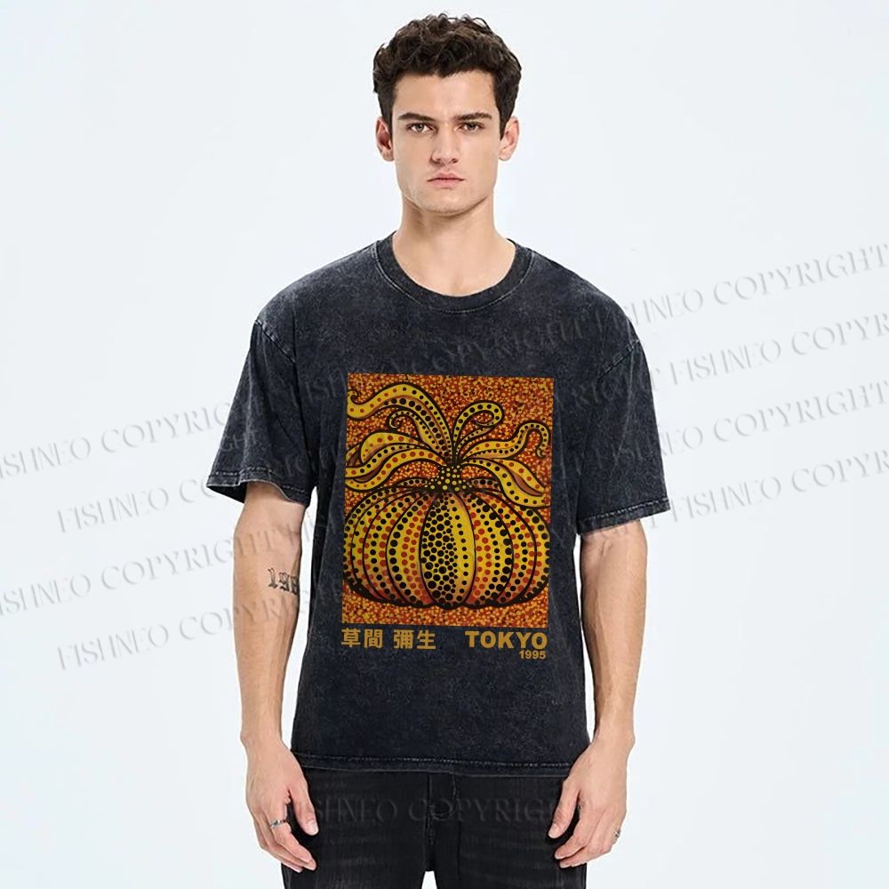 Unisex Yayoi Kusama Pumpkin Printed Washed Tee