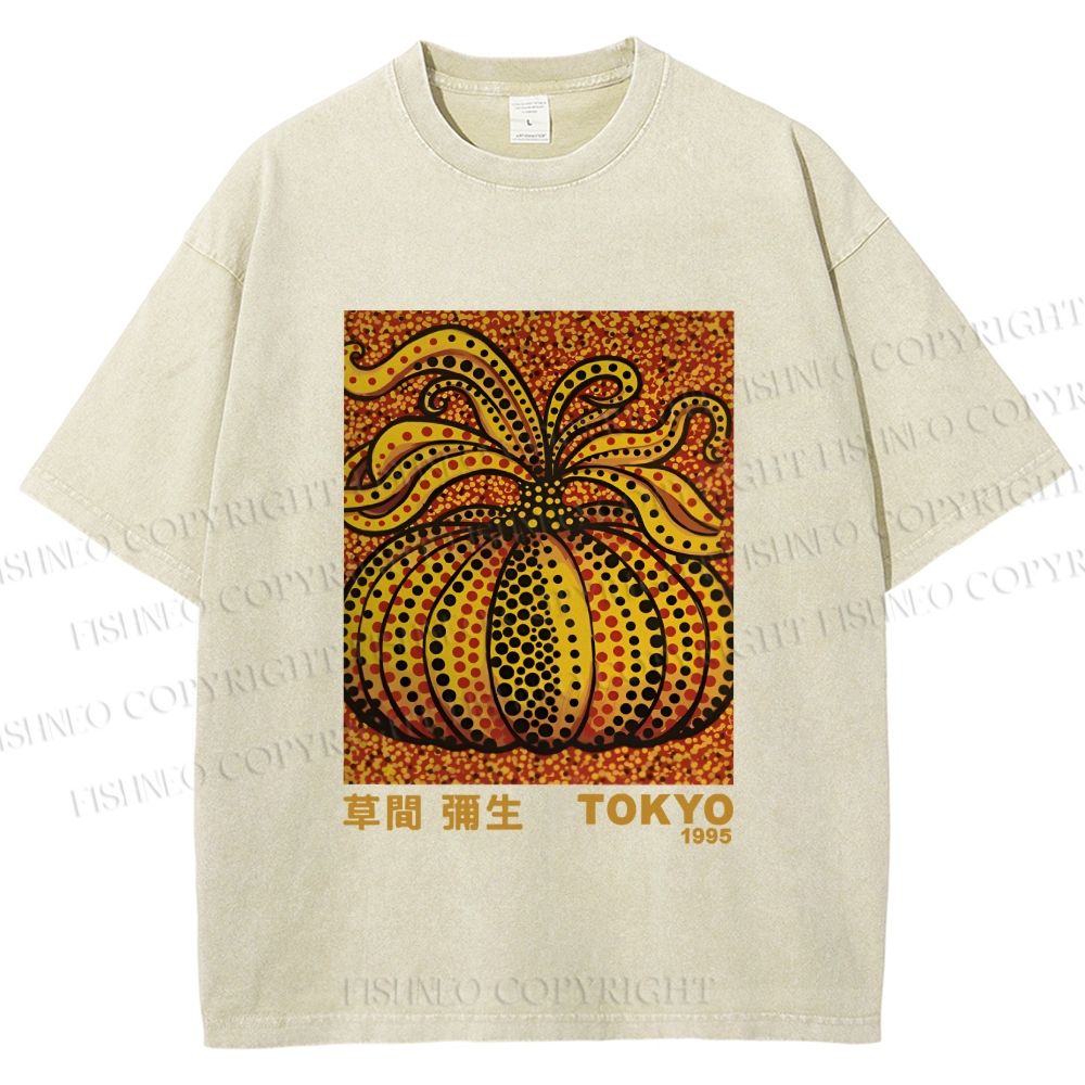 Unisex Yayoi Kusama Pumpkin Printed Washed Tee