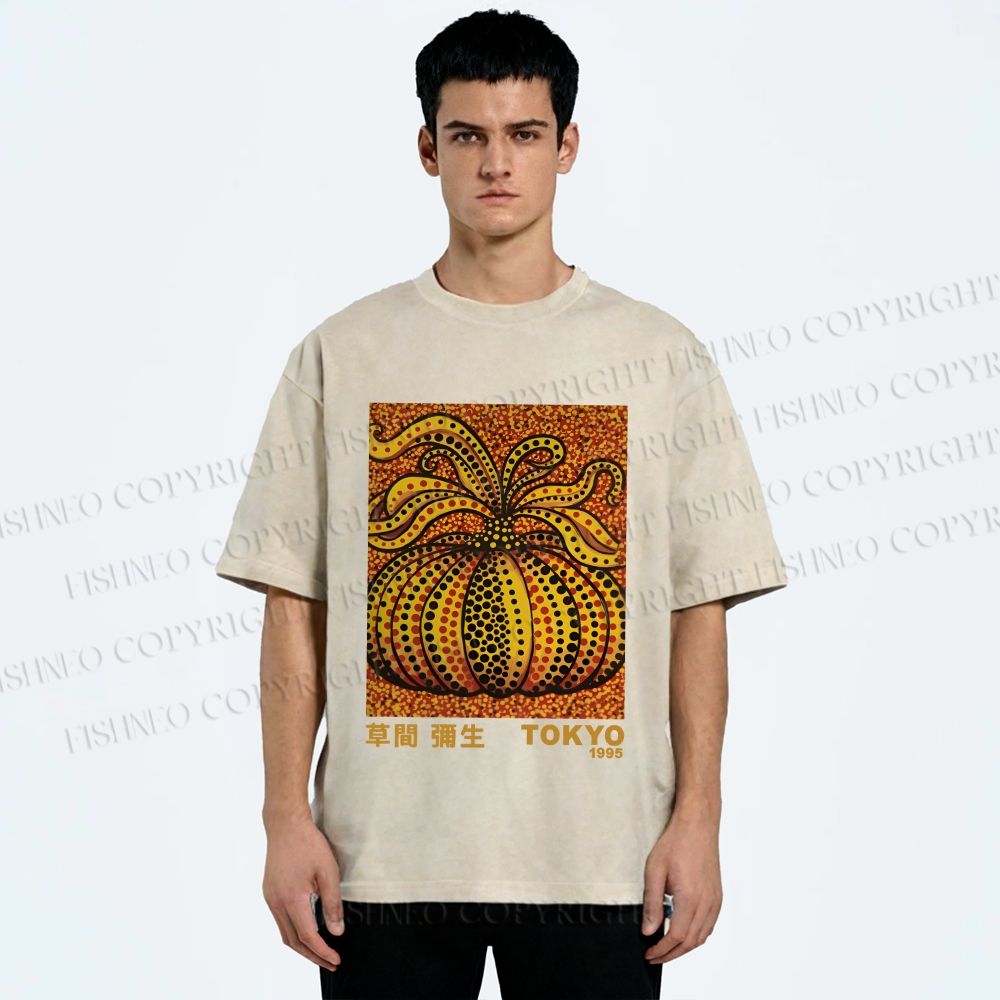 Unisex Yayoi Kusama Pumpkin Printed Washed Tee