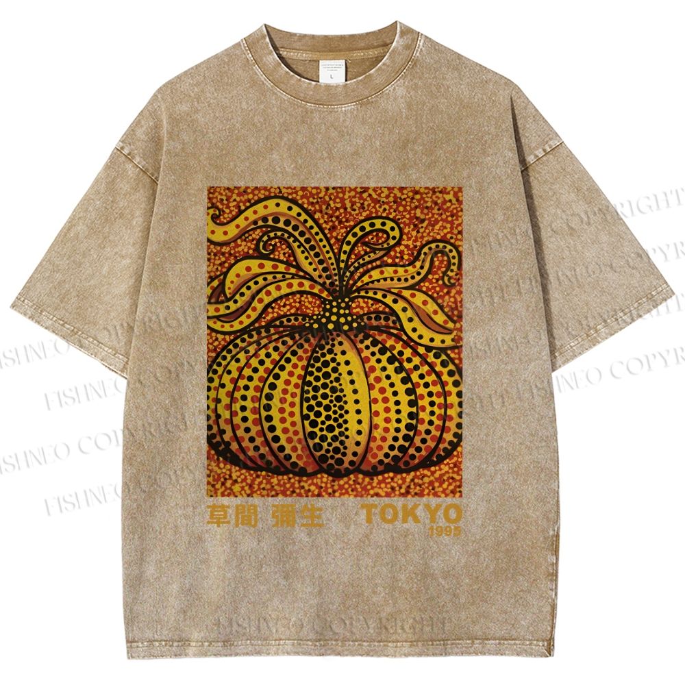 Unisex Yayoi Kusama Pumpkin Printed Washed Tee