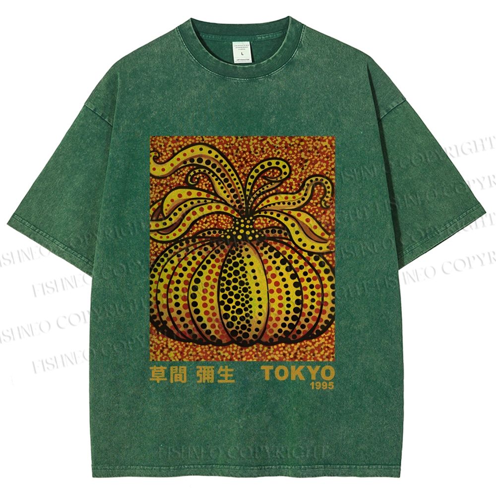 Unisex Yayoi Kusama Pumpkin Printed Washed Tee